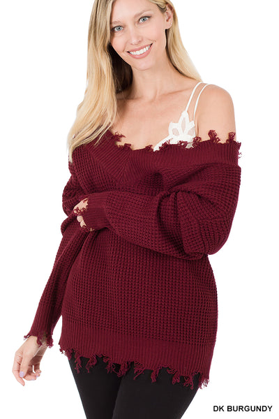 Distressed Waffle Sweater